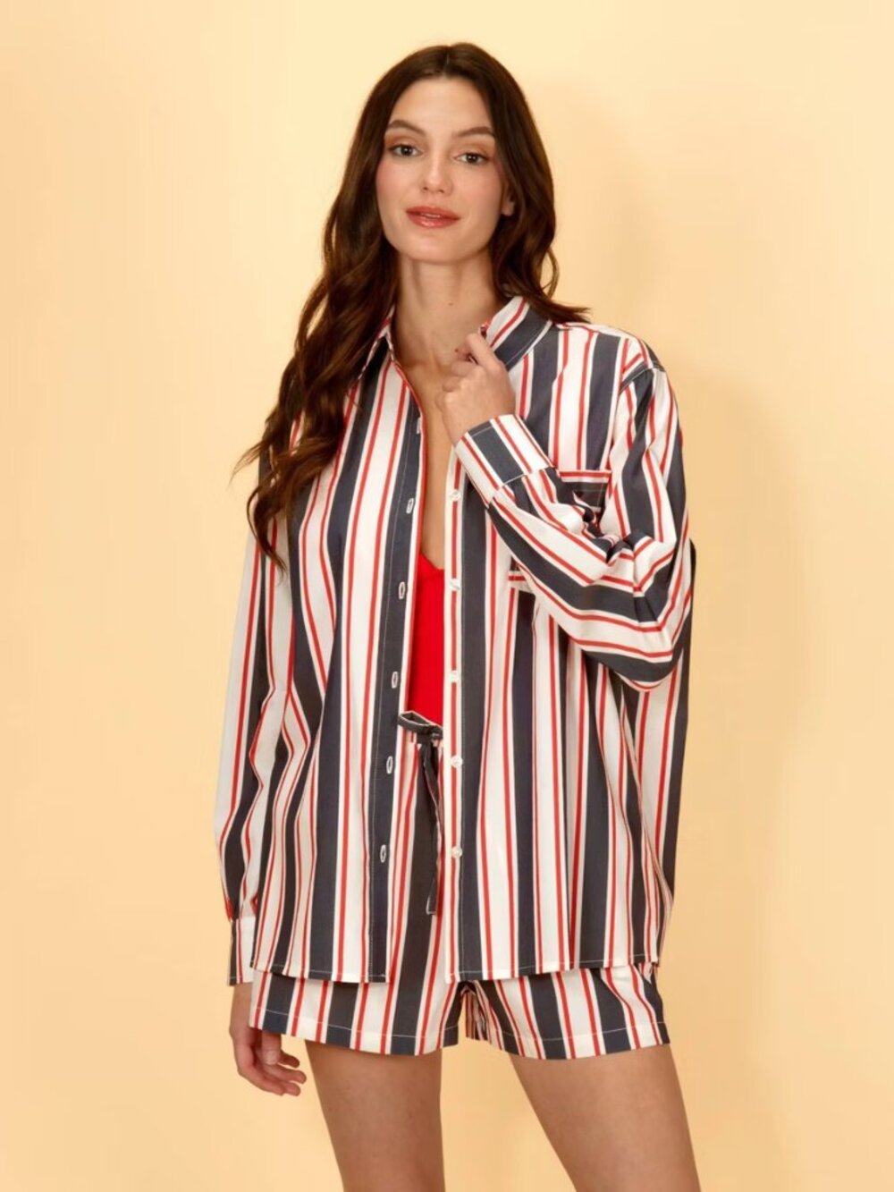 Solid & Striped Women's Striped Oversized Blousson Button Up Cover Up Shirt